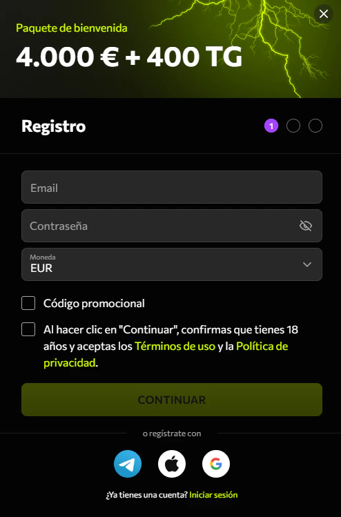 Alta de usuario y acceso al área personal de Instasino Casino